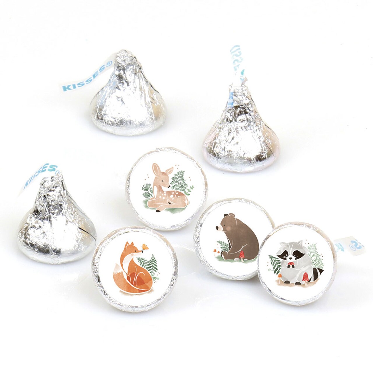 Big Dot of Happiness Mini Woodland Animals Party Stickers, Forest Baby Shower Candy Sticker Favors - Small Labels Fit Chocolate Candy (1 Sheet of 108)
